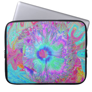 Capa Para Notebook Retrópico Psicodélico Arco-Íris Azul Hibiscus
