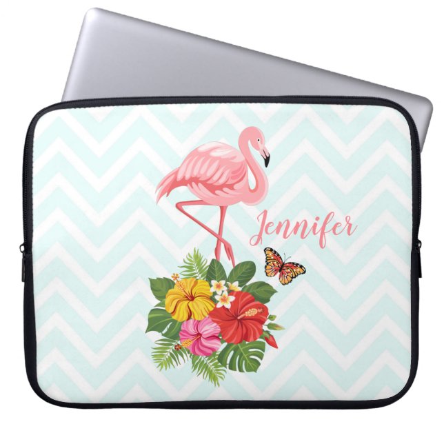 Capa Para Notebook Rico rosa Flamingo e Hibiscus Tropical (Frente)