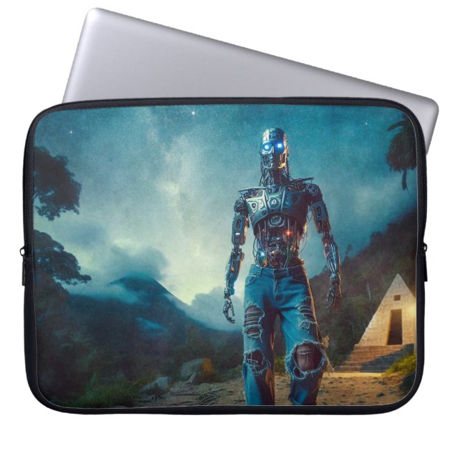 Capa Para Notebook Robô Futurista em Paisagem Antiga (Frente)