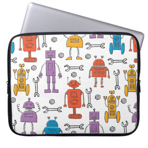 Capa Para Notebook Robôs de rabisco. Um padrão perfeito. Carro de d