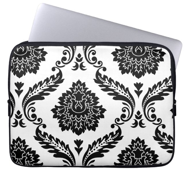 Capa Para Notebook Rococo Damask Padrão Grande Descentralizado Preto  (Frente)