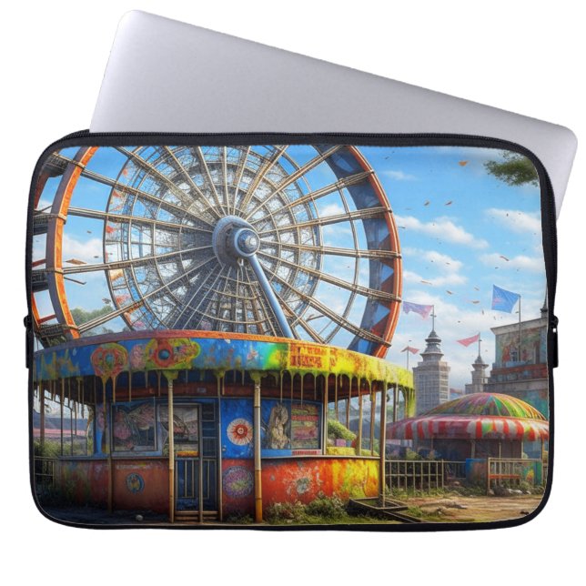 Capa Para Notebook Roda gigante de parque de diversões abandonado Art (Frente)