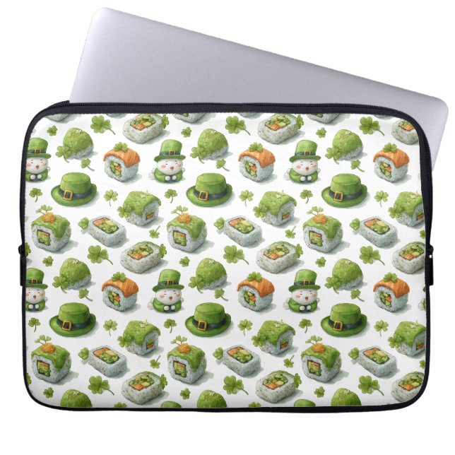 Capa Para Notebook Rolos de Sushi do Dia de São Patrício & Trevo (Frente)