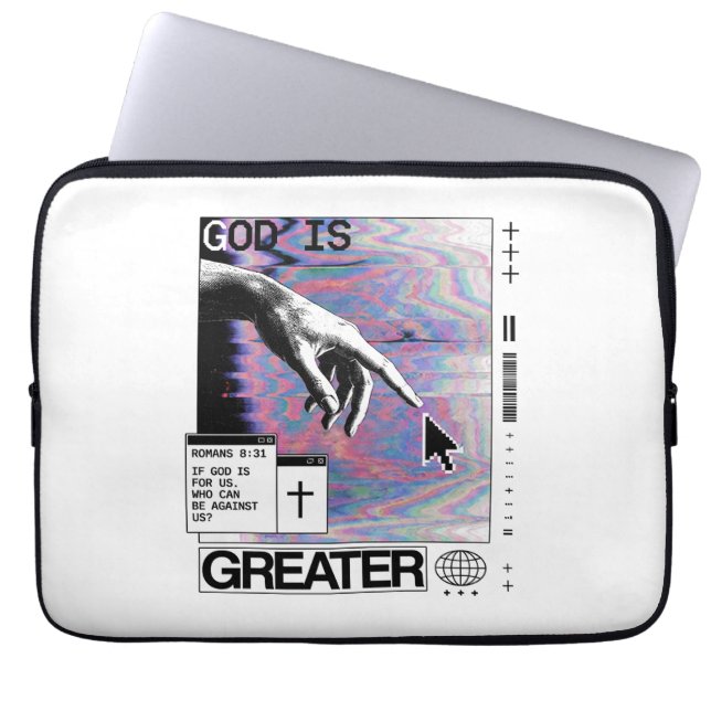 Capa Para Notebook Romanos 8:31 Mão de Deus Cyberpunk Glitch Art (Frente)