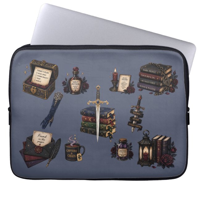 Capa Para Notebook Romantasia, Cafeína e Caos (Frente)