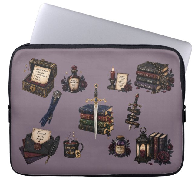 Capa Para Notebook Romantasia, Cafeína e Caos (Frente)