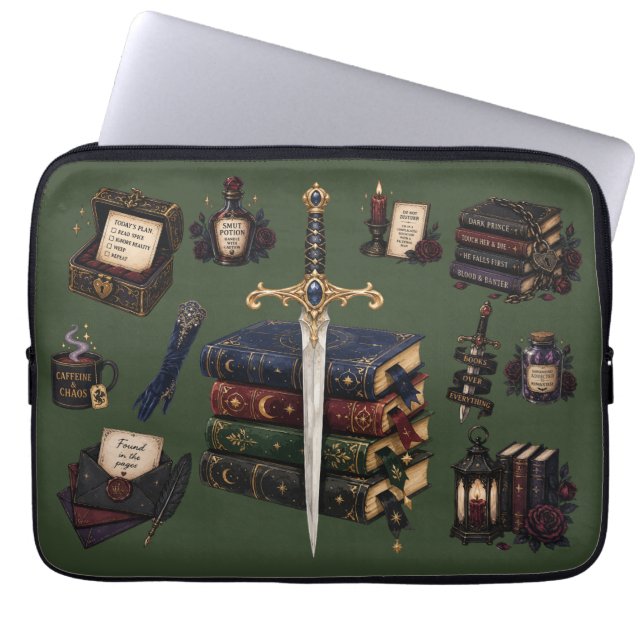 Capa Para Notebook Romantasia, Cafeína e Caos (Frente)