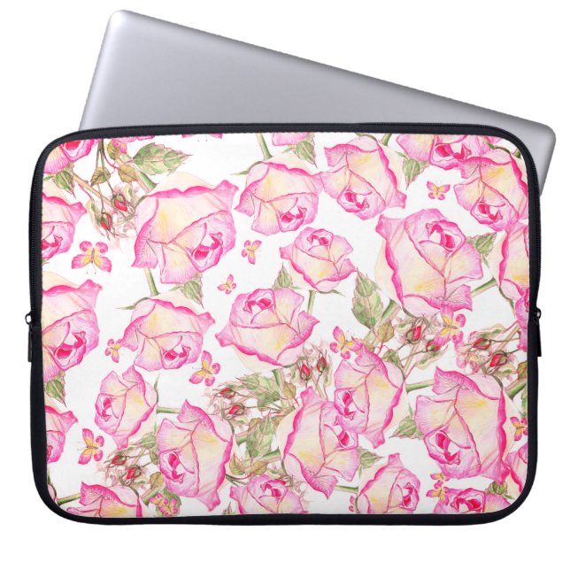 Capa Para Notebook Romantic white pink yellow summer rose floral (Frente)