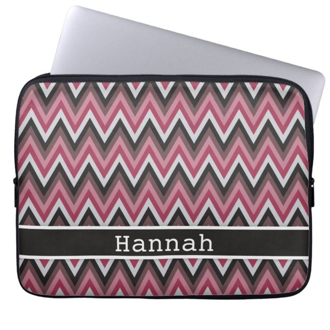 Capa Para Notebook Romântico Castanho-Rosa Chevron com Nome (Frente)