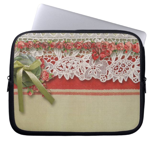 Capa Para Notebook Rosa Antiga Renda Rústico Vermelho Burel Vitoriano (Frente)