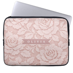 Capa Para Notebook Rosa Bege Personalizado com Renda Floral Romântica
