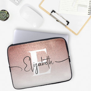 Capa Para Notebook Rosa Brilhante Brilhante Branco Dourado, Monograma