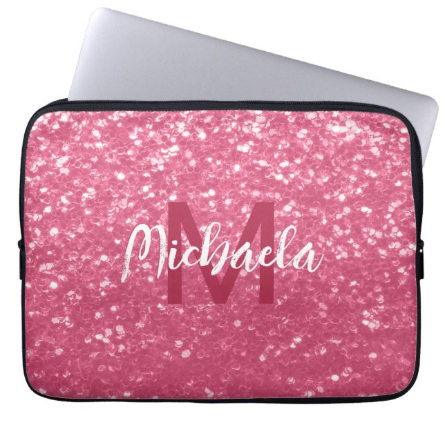 Capa Para Notebook Rosa claro falsa rosa brilho brilho Monograma (Frente)