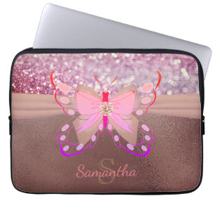 Capa Para Notebook Rosa de Chic Gold Foil Faux Nome da Lista Monogram