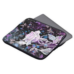 Capa Para Notebook Rosa de inverno e Borboletas - Lindo