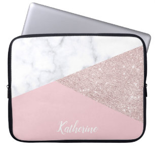 Capa Para Notebook Rosa de mármore branco do brilho cor-de-rosa