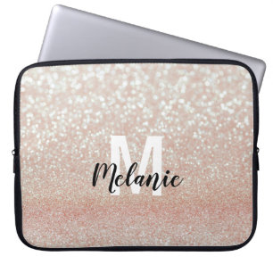 Capa Para Notebook Rosa Dourada Faux Glitter com Monograma