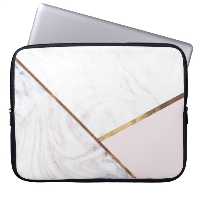 Capa Para Notebook Rosa Dourado Mármore Redemoinho & Bege Rosa Bronze (Frente)