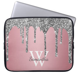 Capa Para Notebook Rosa Dourado Rosa Monograma Nome com Pingos de Bri