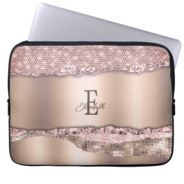 Capa Para Notebook Rosa Dourado Tendência Diamantes Brilho Monograma