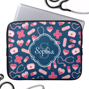 Capa Para Notebook Rosa e teste padrão azul da enfermeira com