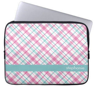 Capa Para Notebook Rosa e teste padrão da xadrez da cerceta