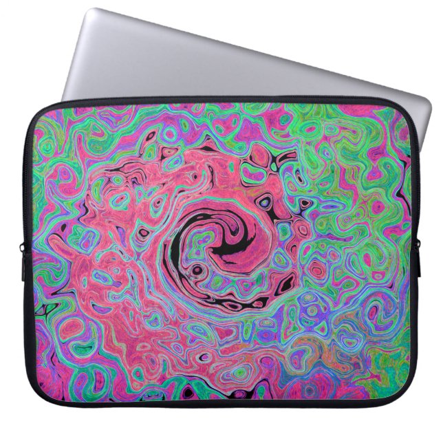 Capa Para Notebook Rosa e Verde Lima Groovy Abstrato Redemoinho Retro (Frente)