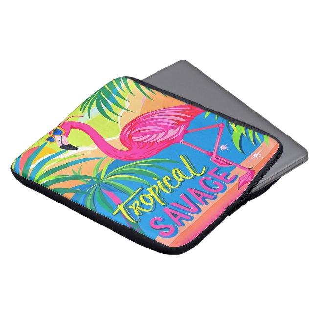 Capa Para Notebook Rosa flamingo Tropical de pé numa perna (Frente Topo)