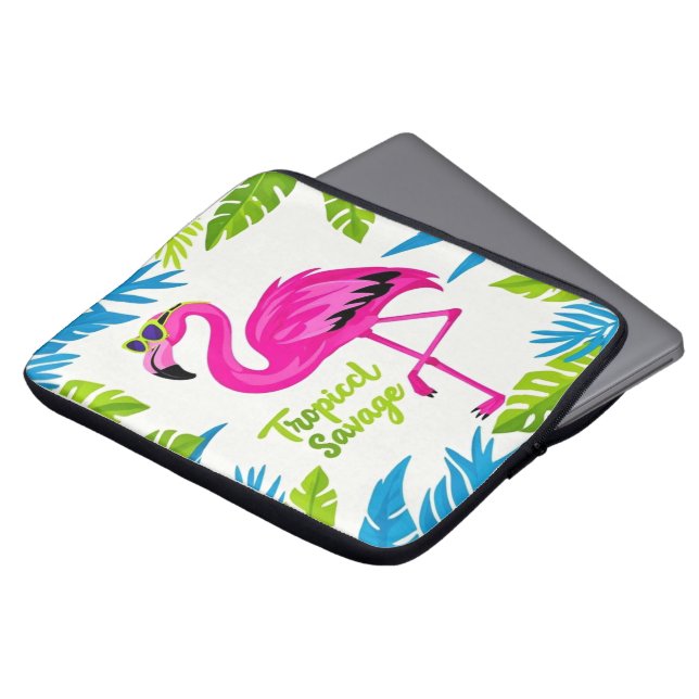 Capa Para Notebook Rosa flamingo Tropical de pé numa perna (Frente Topo)