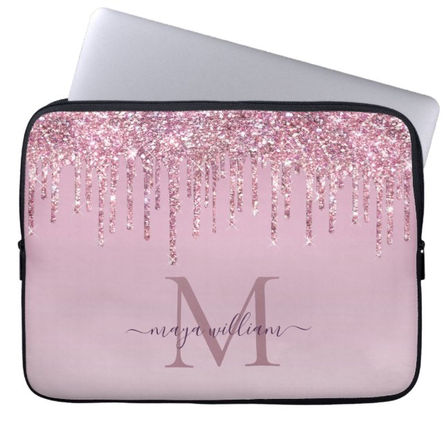 Capa Para Notebook  Rosa Glitter Drives Monograma Personalizado E Nom (Frente)