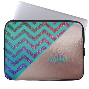 Capa Para Notebook Rosa Gold Foil Glittery Chevron Teal Green Girly