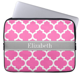 Capa Para Notebook Rosa Quente2 Whromarino #5 Cinza Escura Nome Monog