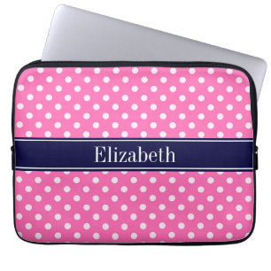 Capa Para Notebook Rosa Quente #2 Wht Marinho Bolinhas Blue Name Mono