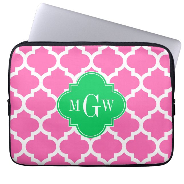 Capa Para Notebook Rosa Quente Com O Marroquino #5 Emerald 3 Monogram (Frente)