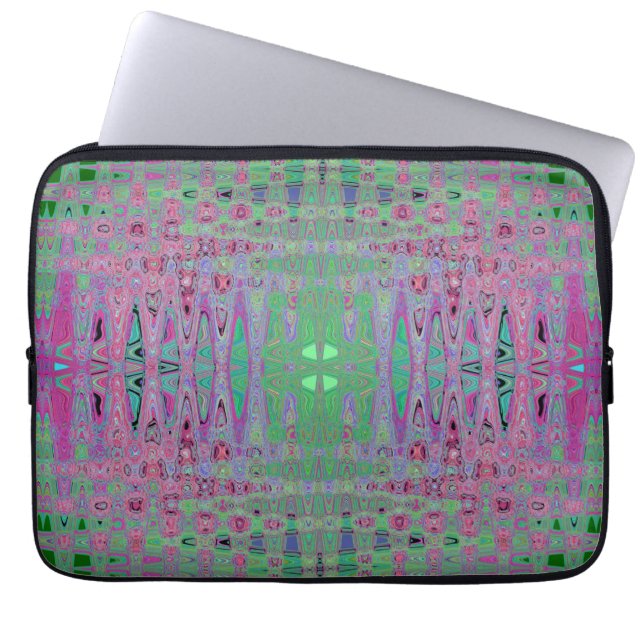 Capa Para Notebook Rosa Quente e Azul Groovy Abstrato Retro Espiral (Frente)