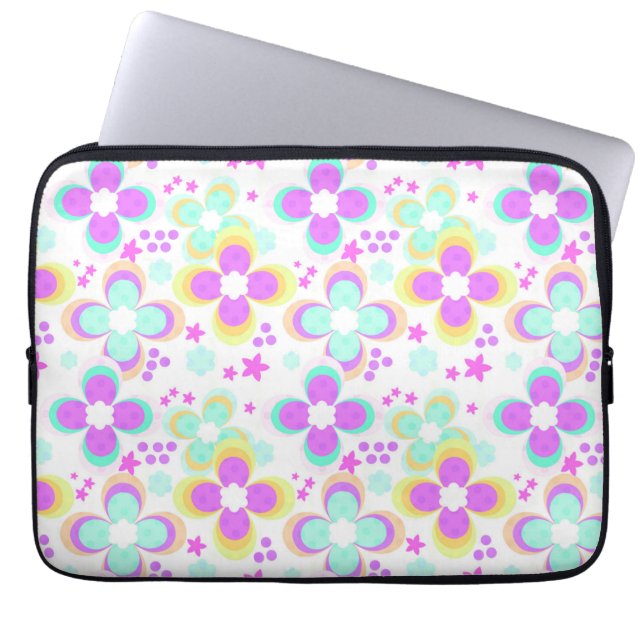 Capa Para Notebook Rosa, turquesa, floral (Frente)