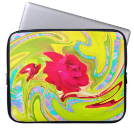 Capa Para Notebook Rosa vermelha abstrato em espiral amarela e aqua