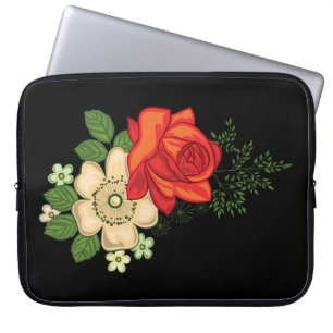 Capa Para Notebook Rosa vermelha e fundo preto das margaridas