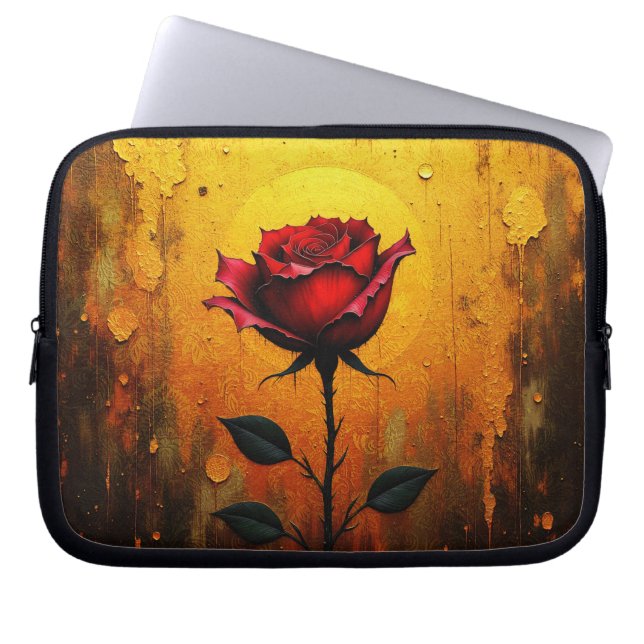 Capa Para Notebook Rosa vermelha sobre Dourado (Frente)