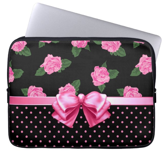 Capa Para Notebook Rosas & bolinhas cor-de-rosa (Frente)