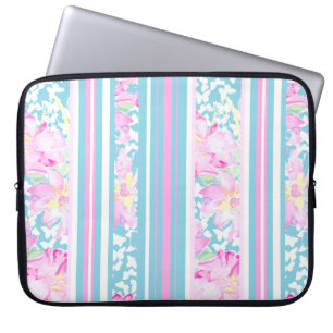 Capa Para Notebook Rosas Cinzentas, Tiras Turquesas: Bolsa de laptop