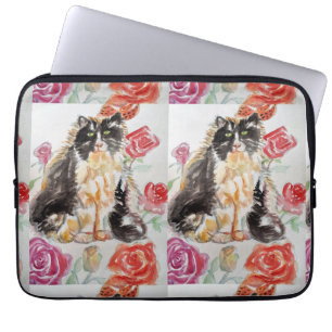 Capa Para Notebook Rosas de Gato Tuxedo Flores de Gato Cats Rosa de A