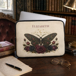 Capa Para Notebook Rosas de Mariposa Gótica Personalizadas em Marfim 