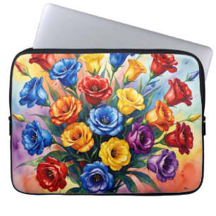Capa Para Notebook Rosas Lisianthus Aquarela Multicor Vibrante