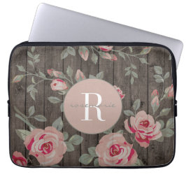 Capa Para Notebook Rosas monogramas no caso MacBook de madeira
