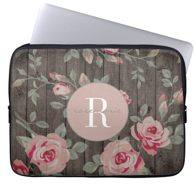 Capa Para Notebook Rosas monogramas no caso MacBook de madeira (Frente)