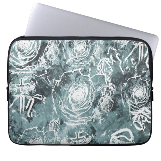 Capa Para Notebook Rosas recheados/Teal escuro (Frente)