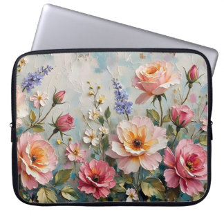 Capa Para Notebook Rosas Românticos Vintage em Jardim Rosa e Pêssego