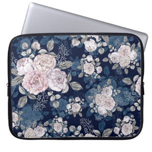 Capa Para Notebook Rosas Rosa Azul Escuro: Vintage