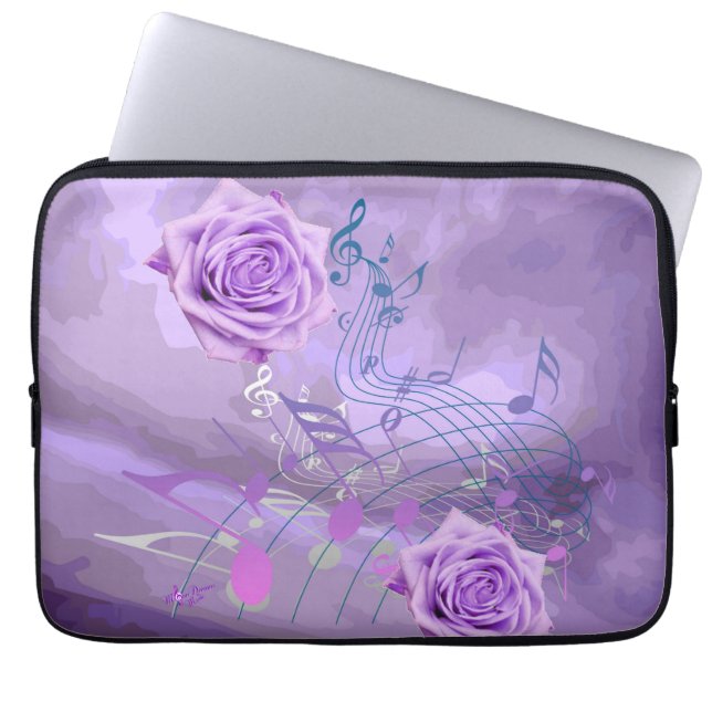 Capa Para Notebook Rosas roxos & música 13" a bolsa de laptop (Frente)